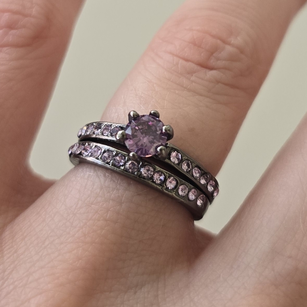 🖤 Black & Violet Ring Stack Set